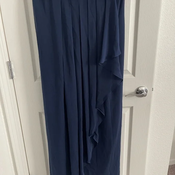 David’s Bridal Crinkle Chiffon Dress with Cascade Skirt, Color Marine, Size 18 - Picture 5 of 11